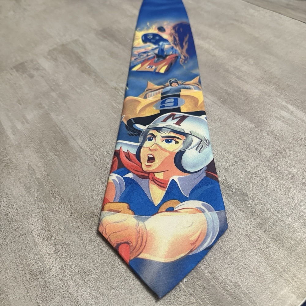 Vintage 1994 Novelty Speed Racer Tie Ralph Marlin "Speed In The LEAD" Racecar